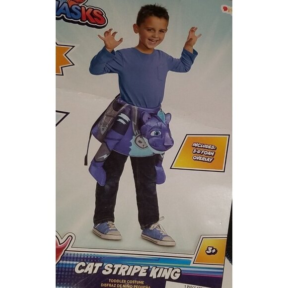 NEW Catboy PJ Masks Cat Stripe King Halloween Toddler Costume + Candy Bucket Lot - Picture 3 of 12